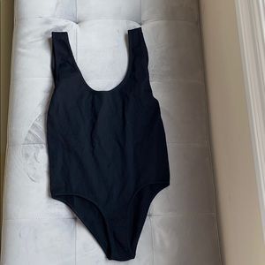 black scoop neck ribbed bodysuit